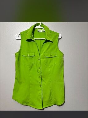 Cato Bright Lime Green Sleeveless Button-Up Top